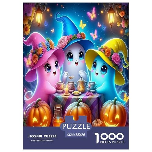 Phantom Pumpkin Puzzle Puzzles für Erwachsene Kinder 1000 Teile Halloween Tolle Geschenke Herausforderung Spielzeug Lernspiel Heimdekoration für Lernspiele Geschenke 38 x 26 cm/1000 Stück von UYNSIXTME