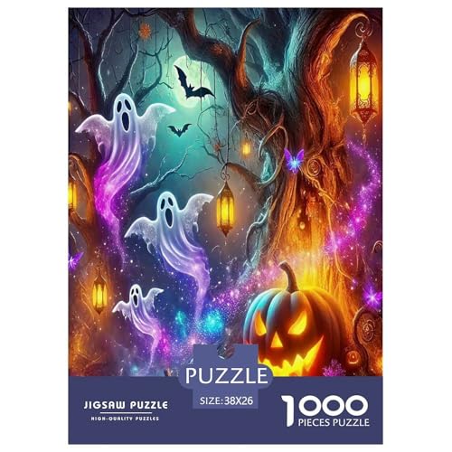 Phantom Pumpkin Puzzle für Erwachsene Kinder 1000 Teile Halloween Skurrile Herausforderung Spielzeug Lernspiele Heimdekoration für Lernspiele Geschenke 38 x 26 cm/1000 Stück von UYNSIXTME