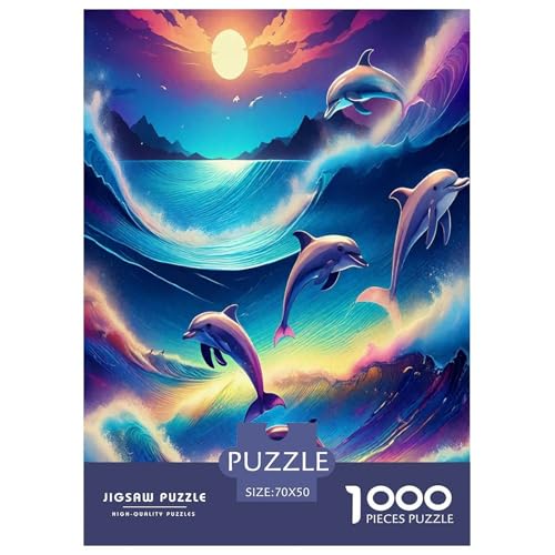 Süße Delfine Puzzle 1000 Teile Schwer Puzzle Spielzeug Lernspiel Impossible Meerestiere Herausforderungsspielzeug Für Erwachsene Und Kinder in Bewährter 70x50cm/1000pcs von UYNSIXTME