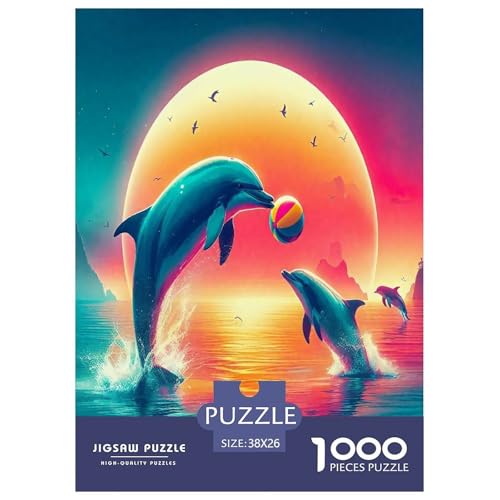 Süße Delfine Puzzles 1000 Teile Schwer Puzzle Spielzeug Pädagogisches Spiel Impossible Meerestiere Herausforderung Spielzeug Für Erwachsene Und Kinder Ab 14 Jahren 38x26cm/1000pcs von UYNSIXTME