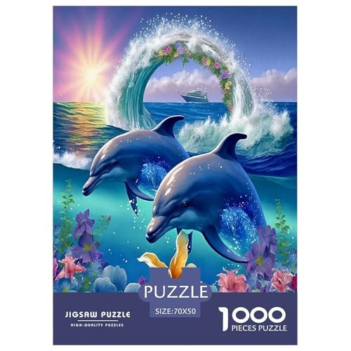 Süße Delfine Puzzles 1000 Teile Schwer Puzzle Spielzeug Pädagogisches Spiel Impossible Meerestiere Herausforderungsspielzeug Für Erwachsene Und Kinder Ab 12 Jahren 70x50cm/1000pcs von UYNSIXTME