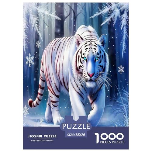 Wildtiere Weißer Tiger Puzzle 1000-teilige Schwer Puzzle Spielzeug Lernspiel Impossible Cartoon Farbe Herausforderung Spielzeug Für Erwachsene Und Kinder Ab 12 Jahren 38x26cm/1000pcs von UYNSIXTME