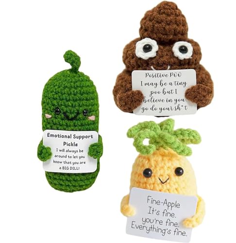 UYOE 2023 Handmade Emotional Support Pickled Cucumber Gift, Cute Handwoven Ornaments,Crochet Support Pickles Wooden Base Ornament for Office Desk,Christmas Knitting Doll Ornament Gift (3PCS-D) von UYOE