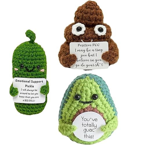 UYOE 2023 Handmade Emotional Support Pickled Cucumber Gift, Cute Handwoven Ornaments,Crochet Support Pickles Wooden Base Ornament for Office Desk,Christmas Knitting Doll Ornament Gift (3PCS-F) von UYOE