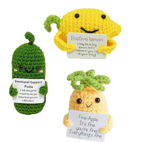 UYOE 2023 Handmade Emotional Support Pickled Cucumber Gift, Cute Handwoven Ornaments,Crochet Support Pickles Wooden Base Ornament for Office Desk,Christmas Knitting Doll Ornament Gift (3PCS-G) von UYOE