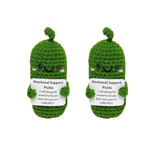 UYOE 2023 Handmade Emotional Support Pickled Cucumber Gift, Cute Handwoven Ornaments,Crochet Support Pickles Wooden Base Ornament for Office Desk,Christmas Knitting Doll Ornament Gift (C5) von UYOE