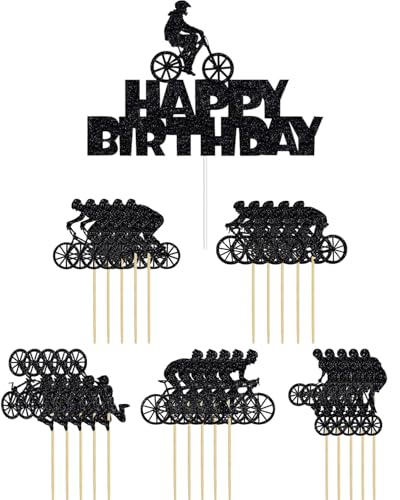 UYRVAPE 31pcs Motorrad Tortendeko Schwarz Glitter Motocross Dirt Bike Cupcake Toppers für Sport Motocross Thema Kuchen Deko Mann Junge Geburtstag Party Kuchen Dekoration von UYRVAPE