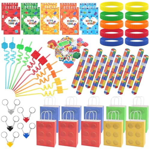 UYUYong Bausteine Party Kinder Bauklötze Schnapparmband Schlüsselanhänger Aufkleber Building Bricks Give Aways Regenbogen Party Geschenk von UYUYong