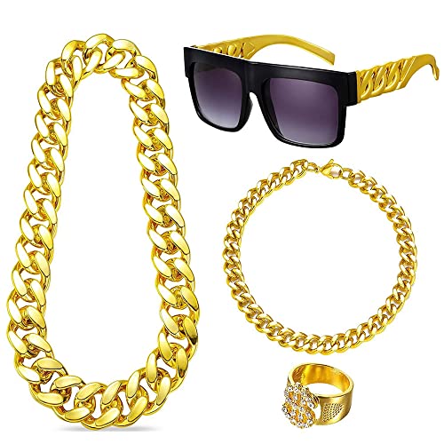 UYUYong Zuhälter Kostüm Set 80er Jahre Kostüm Goldene Dollar Kette & Gold-Armband Ring Brille Persönlichkeit Hip Hop Kostüm Kit Herren 80er 90er für Faschingszubehör Mottopartys Cosplay UYUYong Zuhälter Kostüm Set 80er Jahre Kostüm Goldene Dollar Kette & Gold-Armband Ring Brille Persönlichkeit Hip Hop Kostüm Kit Herren 80er 90er für Faschingszubehör Mottopartys Cosplay von UYUYong