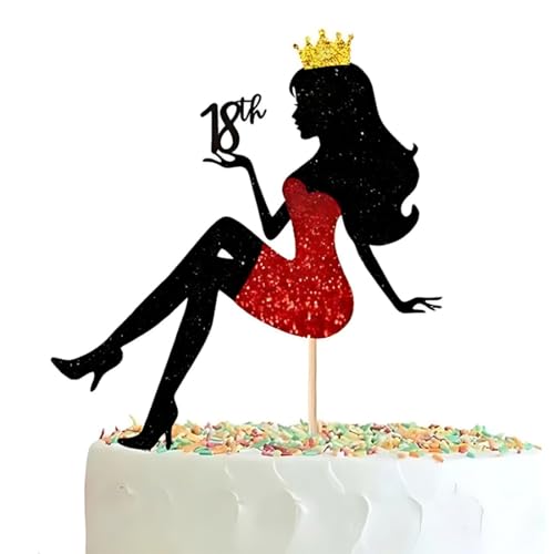 UYVPAER Mädchensilhouette Tortendeko, 18 Geburtstag Cake Topper Glitter High Heel Mädchen Kuchen Deko Für Mädchen Lady Bachelorette Thema Geburtstag Party Tortendeko von UYVPAER