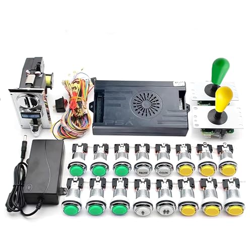 9800 in 1 Pandora Saga DX Kit Kopie SANWA Joystick, Chrom-LED-Druckknopf-Münzakzeptor, DIY-Arcade-Maschinenschrank mit Tutorial (grün und gelb) von UYXOERA