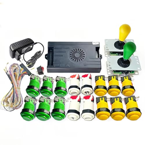 Arcade DIY Kit mit 9800 Spielen (Ausgewählte Spiele), Pandora Saga DX Board, Unterstützung für 4 Spieler, Joysticks und LED Tasten (Grün Gelb) von UYXOERA