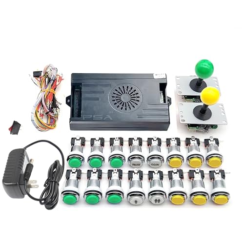 Arcade-Set, 9800 in 1, Pandora Saga, Box mit LED-Tasten, Arcade Mame, 5-polig, 8-Wege-Joystick Arcade, Pandora DX, Set für 4 Spieler, Heim-Videospiele (gelb und grün) von UYXOERA