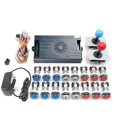 Arcade-Set, 9800 in 1, Pandora Saga, Box mit LED-Tasten, Arcade Mame, 5-polig, 8-Wege-Joystick Arcade, Pandora DX, Set mit 4 Spielern, für Heim-Videospiel (rot und blau) von UYXOERA