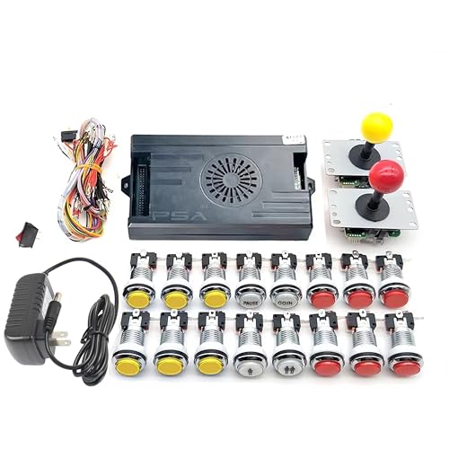Arcade-Set, 9800 in 1, Pandora Saga, Box mit LED-Tasten, Arcade Mame, 5-polig, 8-Wege-Joystick Arcade, Pandora DX, Set mit 4 Spielern, für Heim-Videospiel (rot und gelb) von UYXOERA