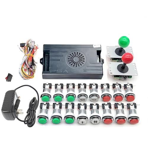 Arcade-Set, 9800 in 1, Pandora Saga, Box mit LED-Tasten, Arcade Mame, 5-polig, 8-Wege-Joystick Arcade, Pandora DX, Set mit 4 Spielern, für Heim-Videospiel (rot und grün) von UYXOERA