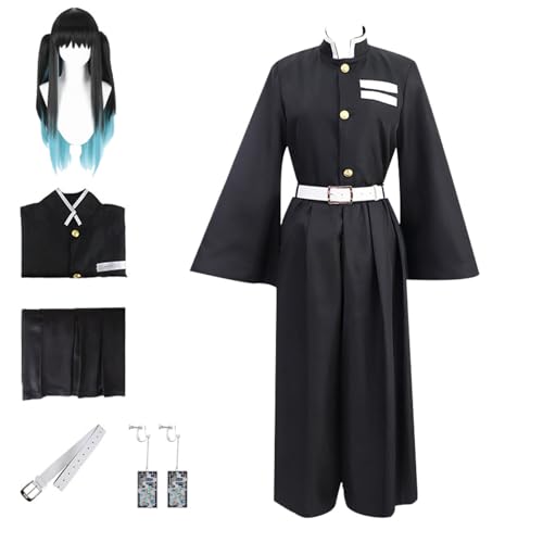 Herren Muichiro Cosplay Kostüm Tokitou Muichirou Cosplay Uniform Kimonos mit Perücke Komplettes Set Outfit Halloween, Schwarz + Perücke, XL von UZAIN