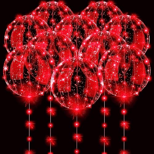 LED-Luftballons,10 Packungen,beleuchtete BoboBalloons,Helium-Stil,leuchtende Blasenballons für Weihnachten,Hochzeit, Geburtstag,Valentinstag,Halloween, Partyzubehör, Dekorationen (rotes Licht) von UZER