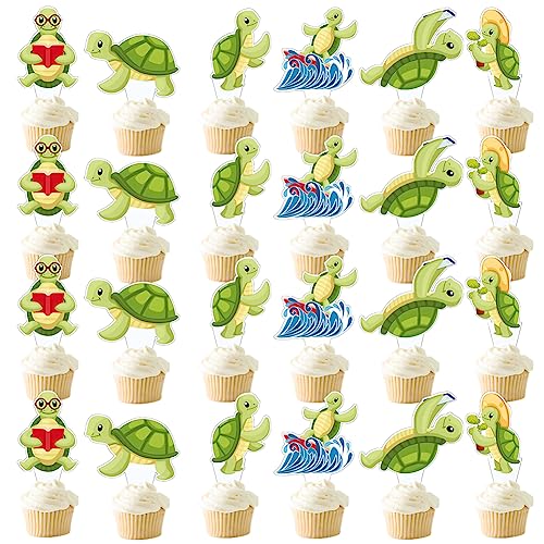 24PCS Turtle Cupcake Topper,Turtle Ornamente,Turtle Familien Kuchenaufsätze,Turtle Themen Kuchenaufsätze für Familien Baby party Geburtstagsfeier-Dekorationen von UZSXHJ