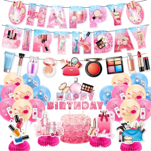 Make-up-Party-Dekorationen einschließlich 30Pcs Make-up-Happy-Birthday-Banner, Cupcake-Dekorationen, Luftballons geeignet als Make-up-Party-Zubehör Partydekorationen von UZSXHJ