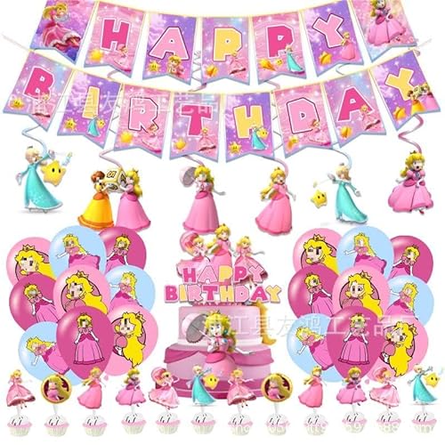 Prinzessin Party Dekoration, 45pcs Prinzessin Geburtstag Deko,Geburtstag Dekorationen per Kinder Geburtstag Urlaub Party, Partydekorationen umfassen Luftballons, Banner, Cake Topper von UZSXHJ