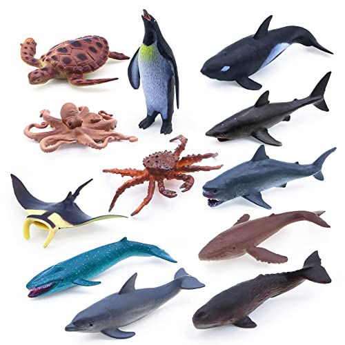 UZSXHJ Meerestier Spielzeug, Packung mit 12 Tierfiguren, Meerestier Spielzeugfiguren, Realistische Meerestiere Delphin Spielzeug, Meerestier Figur Spielzeug, Lernspielzeug, Geschenke für Kinder von UZSXHJ