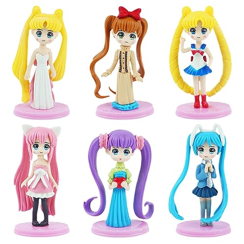 UZSXHJ Sailor Kuchen Topper, 6 Stück Sailor Anime Figuren, Mini Figuren Set, Sailor Actionfiguren Modell, Figures Cake Topper, Mini Figuren Spielzeug für Kinder Geburtstag Kuchen Dekoration von UZSXHJ