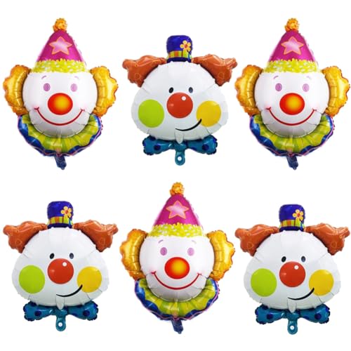 Zirkus Folienballon 6pcs Karneval Party Luftballons Dekorationen Zirkus Clown Luftballons Set Clown Folienballon niedlichen Luftballons für Zirkus Karneval Urlaub Party Dekoration lieferungen von UZSXHJ