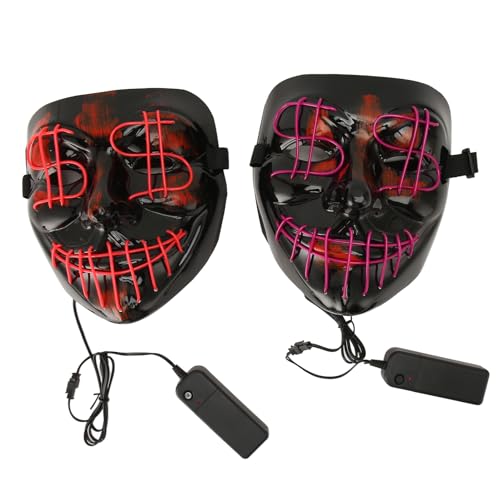 Uadme 2 Stück LED-Gesichtsabdeckung, 3 Modi, Verstellbare Größe, Atmungsaktiv, Gruselig Leuchtende Gesichtsabdeckung Für Halloween-Kostümparty von Uadme