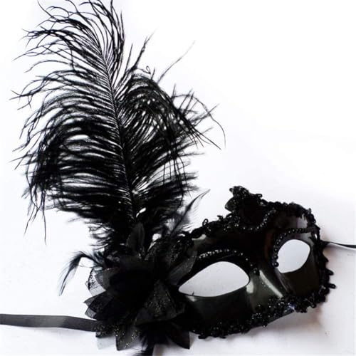 Uadme Straußenfeder Prinzessin Maskerade Maske Frauen Mode Maskerade Augenmasken (schwarz) von Uadme