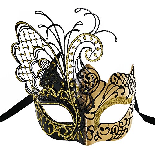 Maskerade-Maske für Frauen Venezianische Maske/Halloween/Party/Ball Prom/Karneval/Hochzeit/Wanddekoration (Gold/Schwarzer Schmetterling) von Ubauta