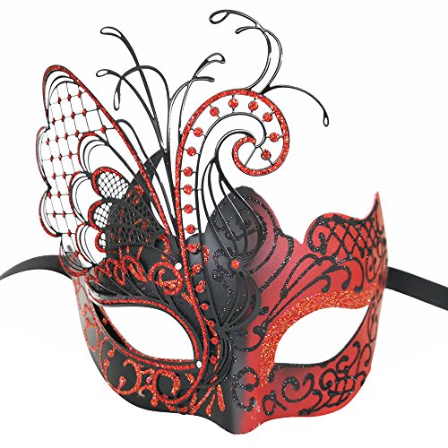 Maskerade-Maske für Frauen Venezianische Maske/Halloween/Party/Ball Prom/Karneval/Hochzeit/Wanddekoration (Rot/Schwarzer Schmetterling) von Ubauta