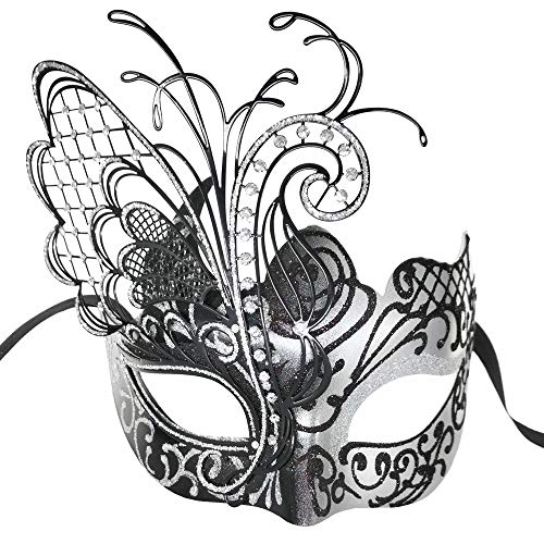 Maskerade-Maske für Frauen Venezianische Maske/Halloween/Party/Ball Prom/Karneval/Hochzeit/Wanddekoration (Silber/Schwarzer Schmetterling) von Ubauta
