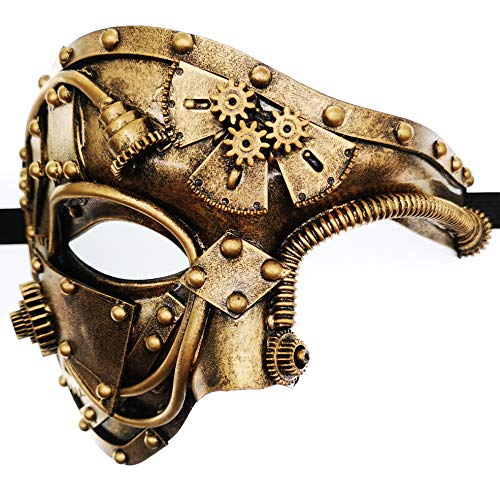 Ubauta Steampunk Metall Cyborg Venezianische Maske,Gold Maskerade Maske für Halloween Kostümparty/Phantom der Oper/Karneval Ball von Ubauta