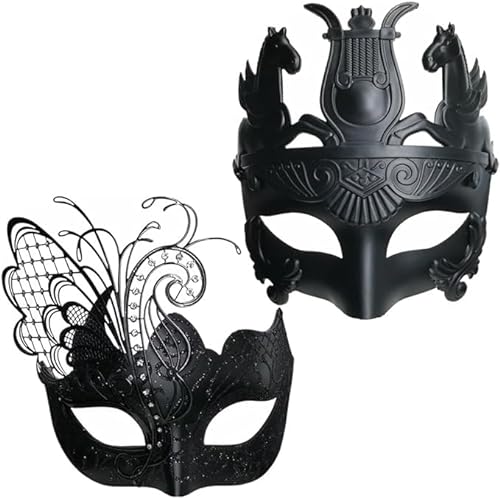 Ubauta Schwarze Schmetterlings-Frauen-Maske & griechische Krieger-Männer-Maske venezianische Maskerade-Paar-Masken, für Karneval/Party/Ball Prom von Ubauta