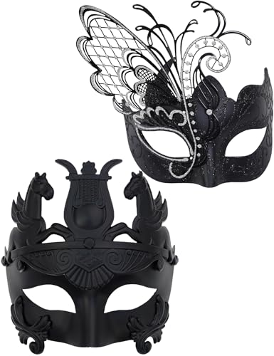 Ubauta Schwarze Schmetterlings-Frauen-Maske & griechische Krieger-Männer-Maske venezianische Maskerade-Paar-Masken, für Karneval/Party/Ball Prom Ubauta Schwarze Schmetterlings-Frauen-Maske & griechische Krieger-Männer-Maske venezianische Maskerade-Paar-Masken, für Karneval/Party/Ball Prom von Ubauta