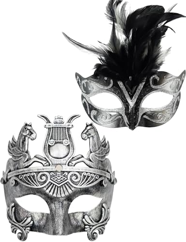 Ubauta Silberne Feder-Frauen-Maske & griechische Krieger-Männer-Maske venezianische Maskerade-Paar-Masken, für Karneval/Party/Ball-Abschlussball Ubauta Silberne Feder-Frauen-Maske & griechische Krieger-Männer-Maske venezianische Maskerade-Paar-Masken, für Karneval/Party/Ball-Abschlussball von Ubauta