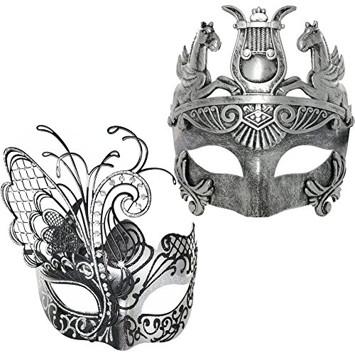 Ubauta Silberne Schmetterlings-Frauen-Maske & griechische Krieger-Männer-Maske venezianische Maskerade-Paar-Masken, für Fasching/Party/Ball Prom von Ubauta