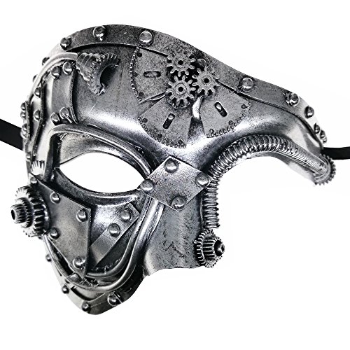 Ubauta Steampunk Metal Cyborg Venezianische Maske,Silber Maskerade Maske für Halloween Kostümparty/Phantom der Oper/Karneval Ball von Ubauta