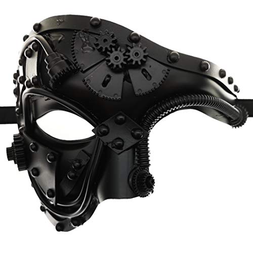 Ubauta Steampunk Metal Cyborg Venezianische Maske,schwarze Maskerade Maske für Halloween Kostümparty/Phantom der Oper/Karneval Ball von Ubauta
