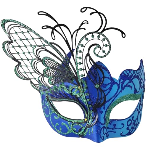 Ubauta Verschiedene Schmetterling Strass Metall venezianische Frauen Maske für Maskerade/Mardi Gras Party/Kostüm Ball/Hochzeit (Cyan blauer Schmetterling) von Ubauta