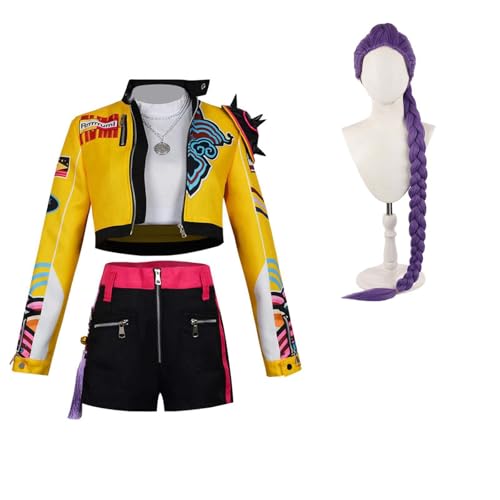 Ubaywey Hunter Kostüm Rumi Perücke Kostüm Jacke Requisiten Outfits Halloween Karneval Set Zubehör Damen (Gelb, L) von Ubaywey
