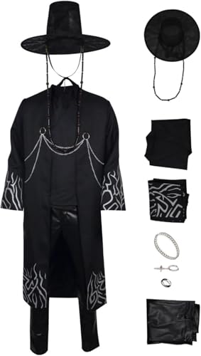 Ubaywey Jinu Kostüm Dämonenjäger Cosplay Schwarz Voll Set Hüte Krähe Requisiten Halloween Outfits (Silber, XXL) von Ubaywey