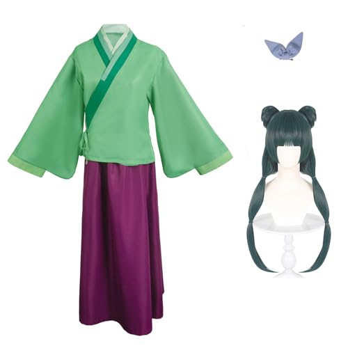 Ubaywey Maomao Grüner Mantel Bluse Rock Kopfbekleidung + Cosplay Perücke Fullsets Anime Halloween Outfits Damen (Grün, M) von Ubaywey