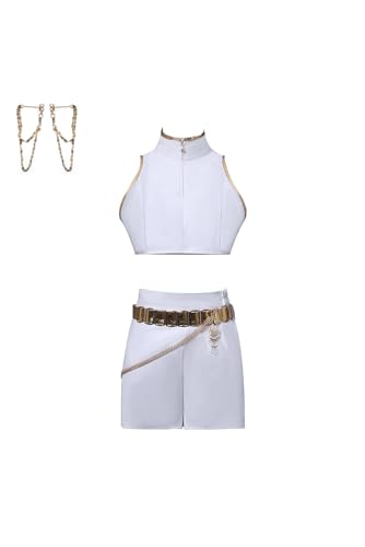 Ubaywey Weiße Top Shorts Zubehör Set Hunter Halloween Karneval Party Anzug Cosplay Outfits Damen (Weiß, S) von Ubaywey