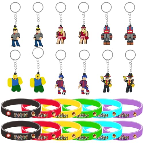 Ubephant Party Mitgebsel Kindergeburtstag，Geburtstag Mitgebsel Kinder，Kindergeburtstag Mitgebsel Set mit 12 Schlüsselanhänger Silikon Armbänder Geburtstag Dekoration Set von Ubephant