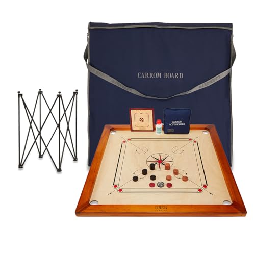 Uber Games – Premium Carrom Board Set – 78x78cm Official Size Playing Board Including All - Hardwood Edges for Better Rebound – Made in India (Brett+Tasche+Tisch) von Uber Games