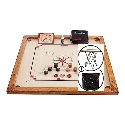 Ubergames Carrom Board Set offizielle Größe 7 kg - Top ECO-Hartholz Qualität - Komplettes Set mit Offiziellen Scheiben, Pulver, Tisch und Tasche- India Original von Ubergames Europe