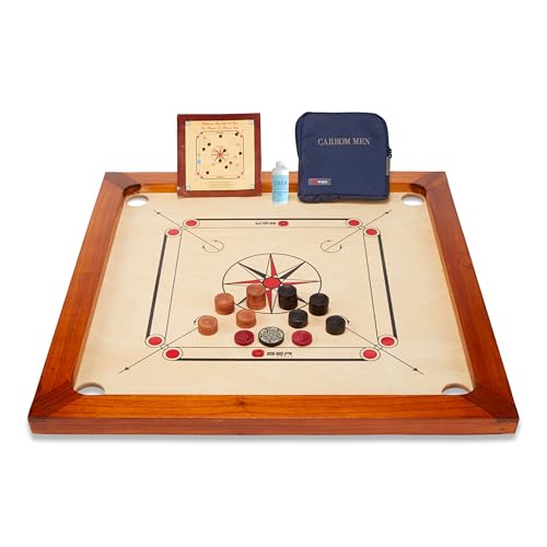 Uber Games Carrom-Set – jetzt mit härteren Kanten für besseren Rückprall, preiswerte Carrom-Bretter mit Mangoholzkanten und einer 4 mm dicken, polierten Mangoholz-Spielfläche. Wiegt 7 kg, hat eine Ges von Ubergames