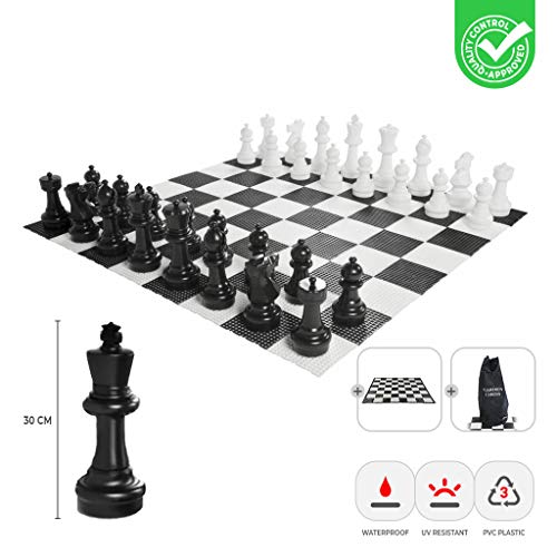 Ubergames Gartenschach - Riesige Schachfiguren bis 30 cm, Wasserdicht, UV-beständig, Schachfiguren+Tasche und Boden, Schachmatte, 2 Spieler, ab 14 Jahren von Ubergames